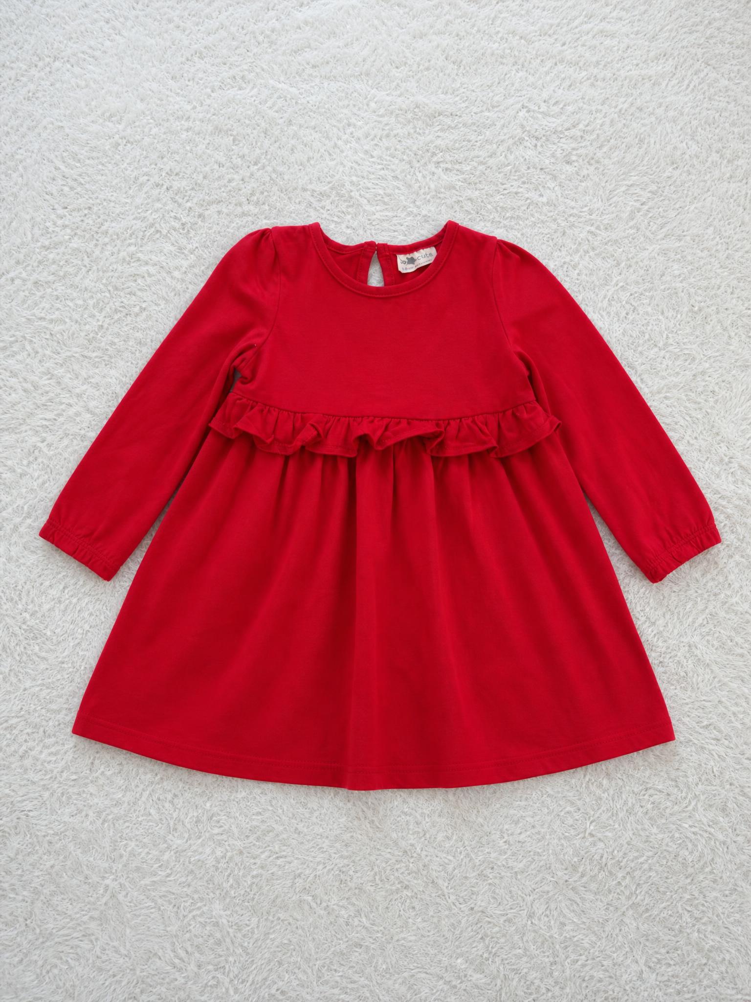 Red Long Sleeve Girls' Dress with Ruffle Waist - Very Good