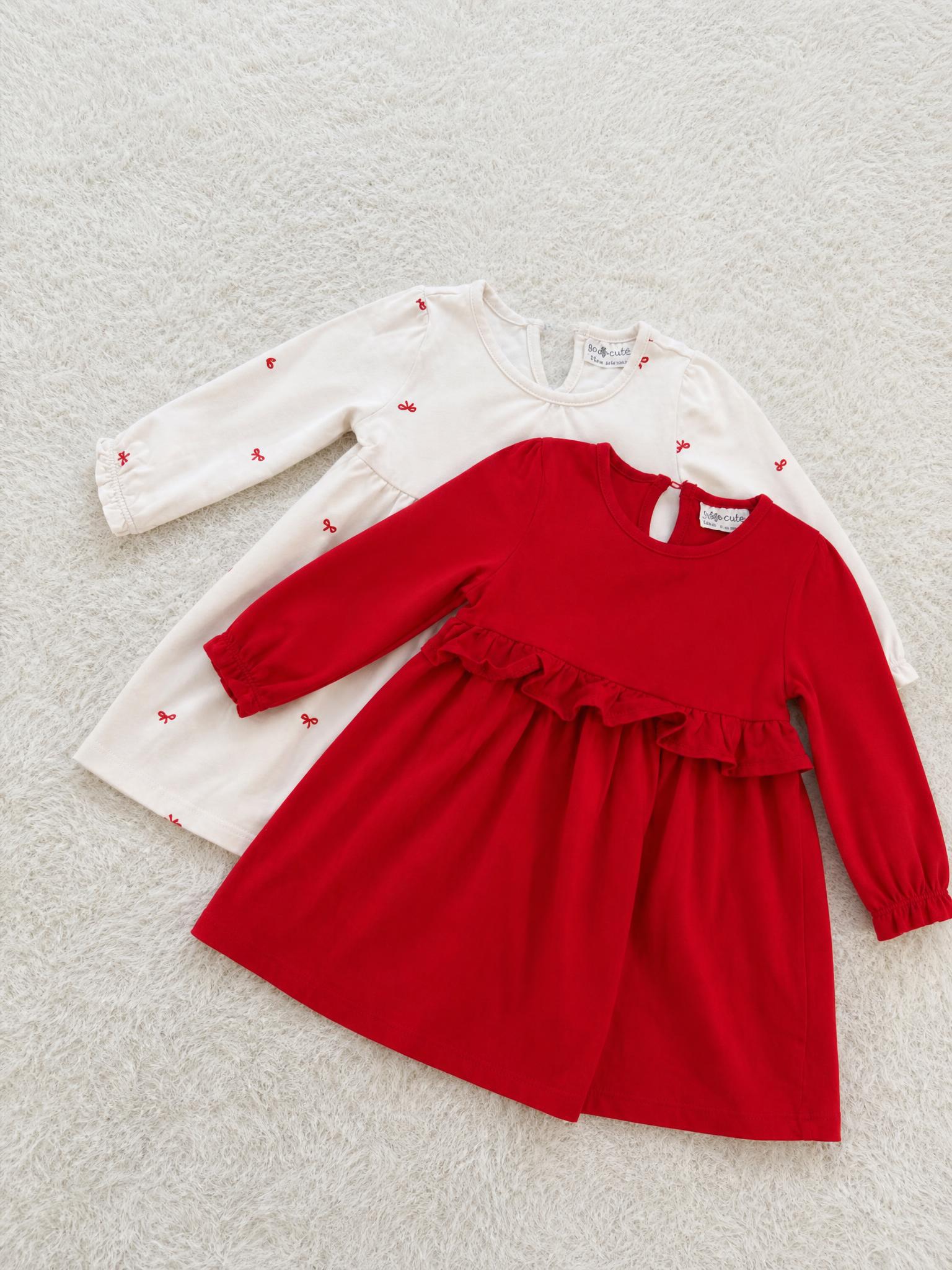 So Cute girls’ dress bundle – red & white long-sleeve dresses