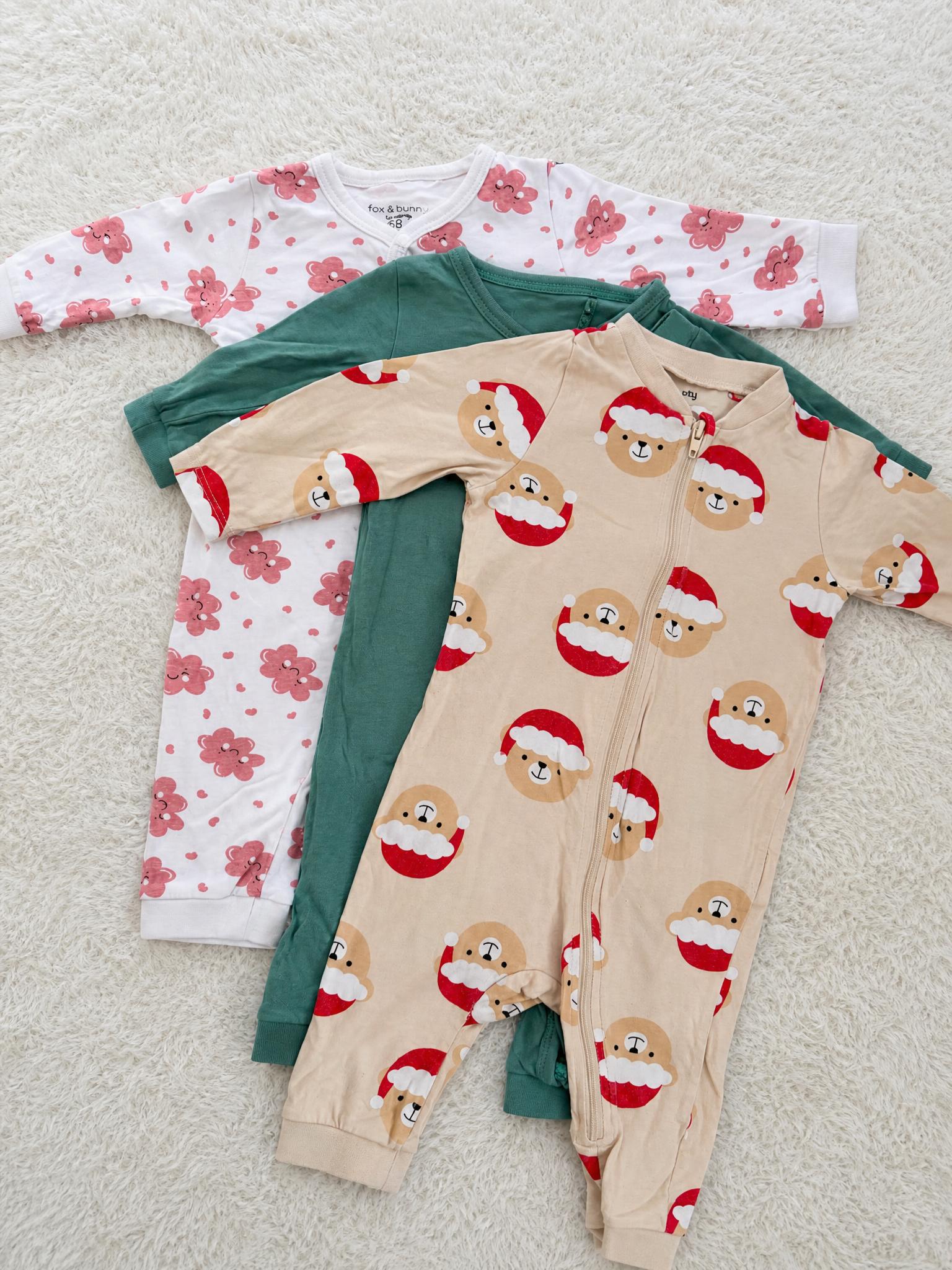 fox & bunny Baby Sleepsuit Bundle 3 Piece Size 68