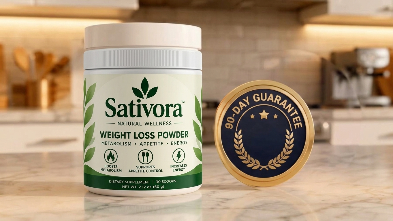 A Sativora tub on a kitchen counter beside a gold 90-Day Guarantee seal