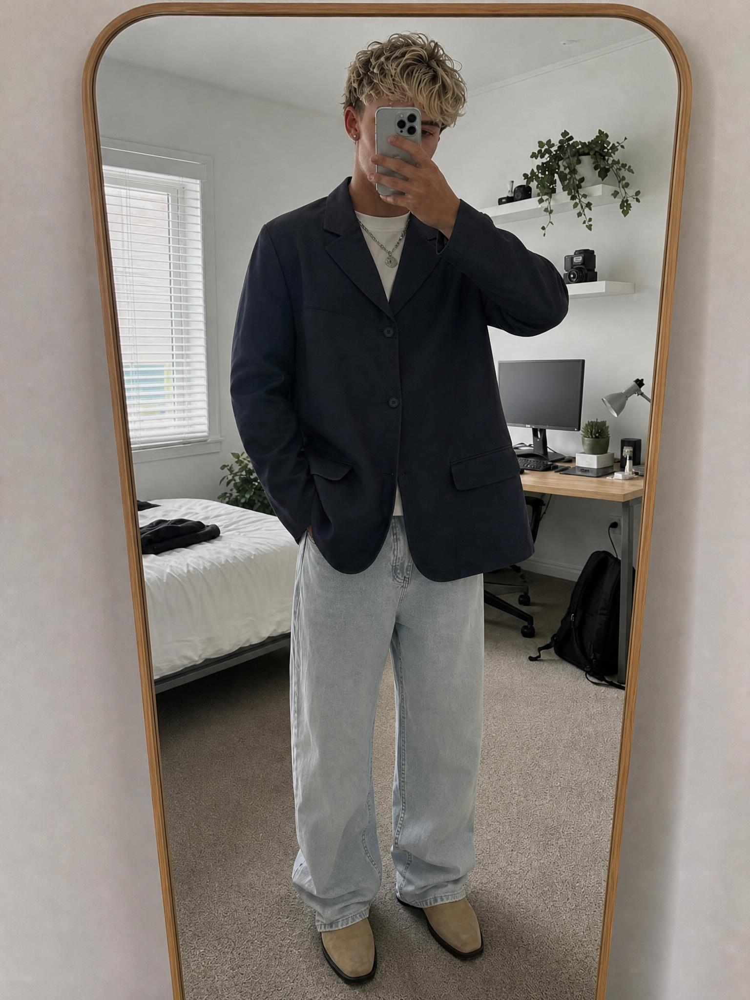 Black Men's Two-Button Tailored Blazer with Flap Pockets