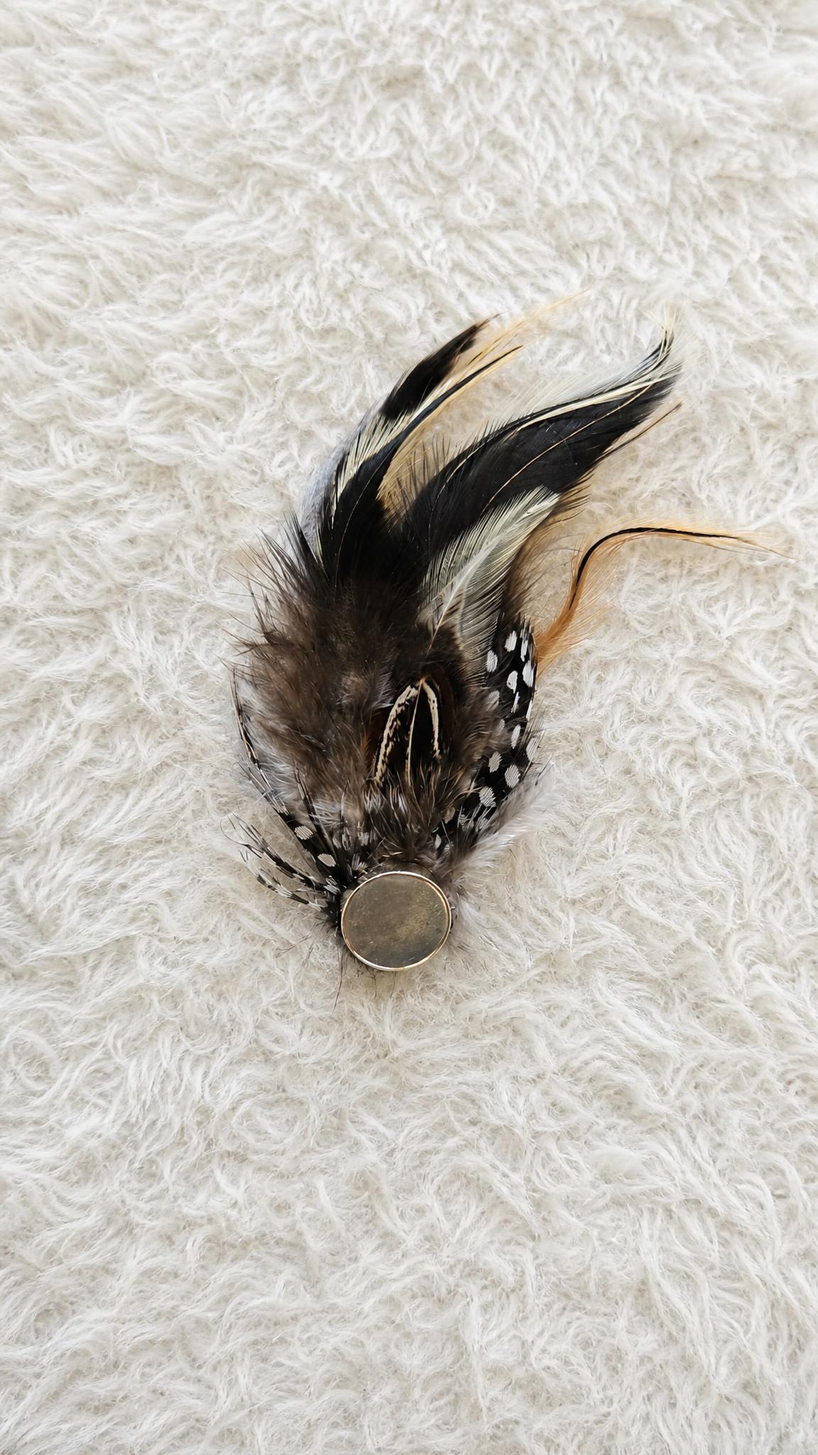 Holland Cooper Feather Brooch Black Cream Gold Statement Pin