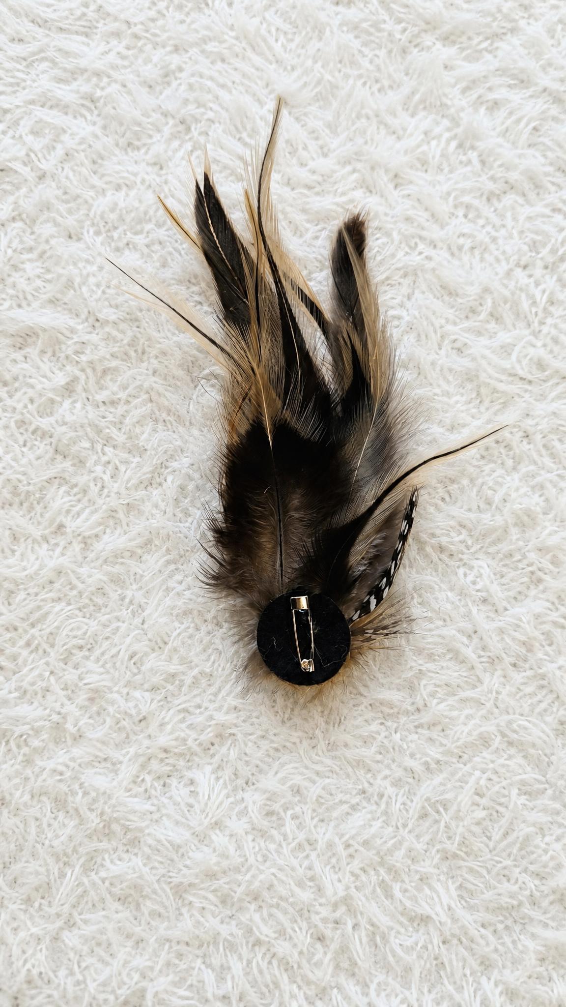 Statement Black & Neutral Feather Brooch Pin