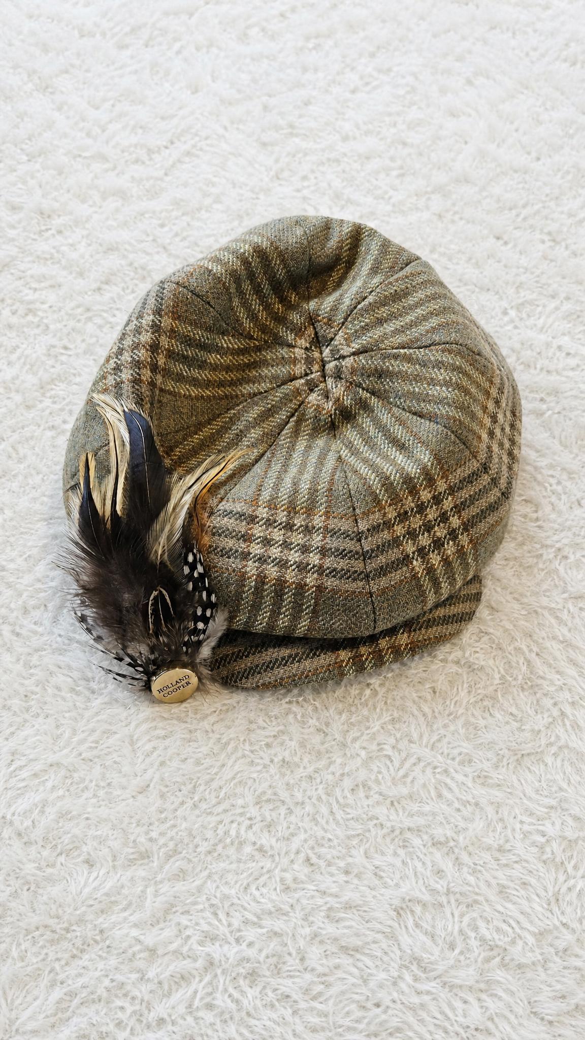 Holland Cooper Tweed Newsboy Cap with Feather Detail