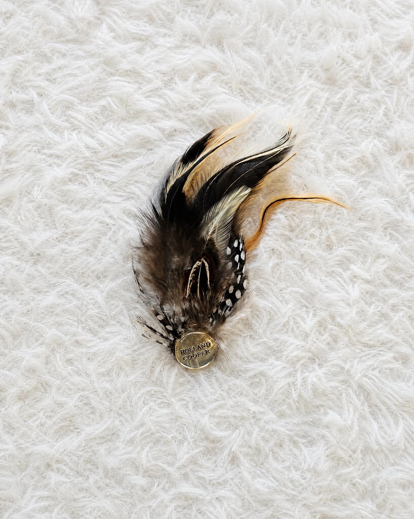 Holland Cooper Feather Brooch Pin Black Brown Gold