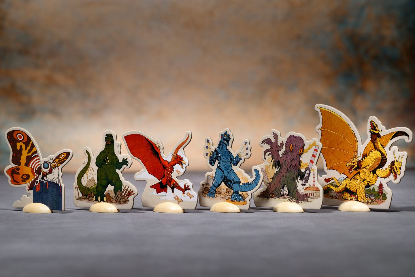 Godzilla, King Ghidorah, Hedorah, Rodan, Mothra and Mechagodzilla standees