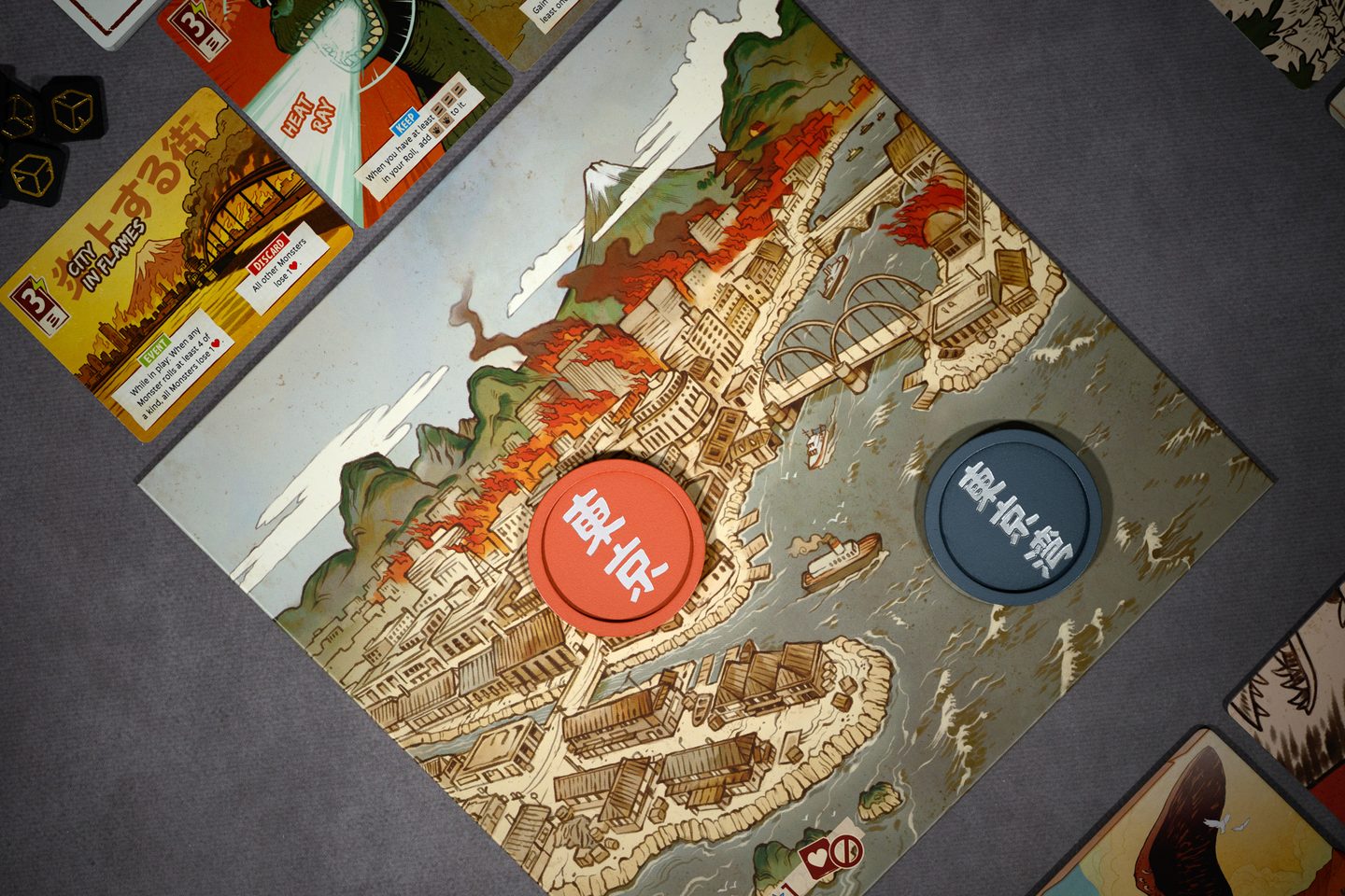 King of Tokyo Godzilla board with Tokyo under monster attack