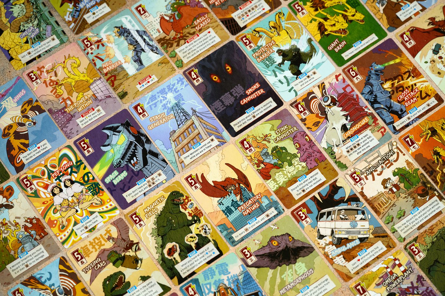 King of Tokyo Godzilla unique Evolution cards for all six kaijus