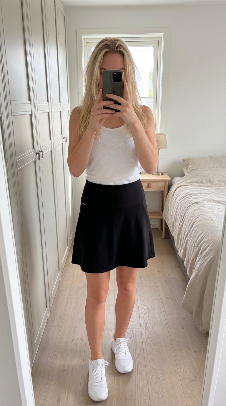 Black A-Line Mini Skirt with Side Zip & Logo Detail