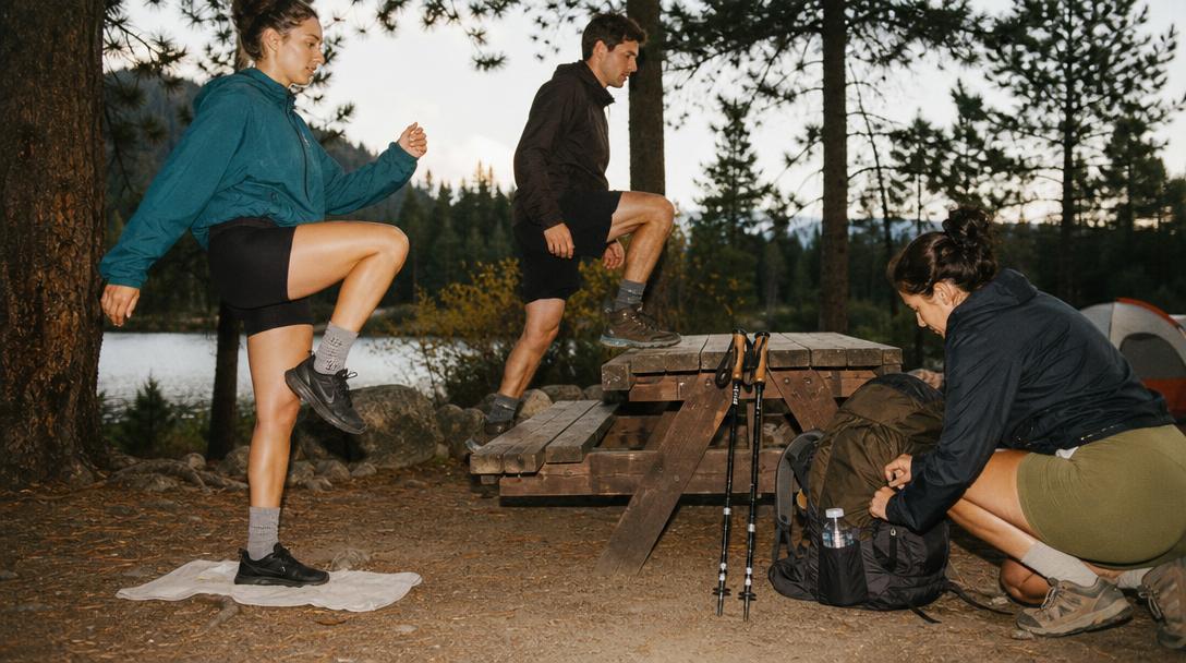 Hiker resting on a forest trail