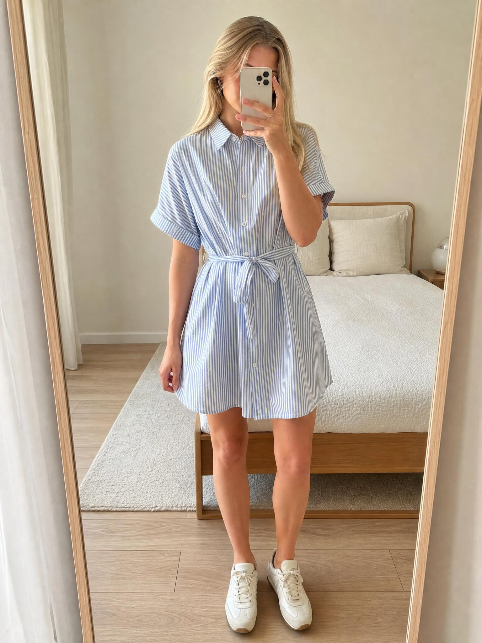 Blue & white striped collared tie-waist playsuit – very good