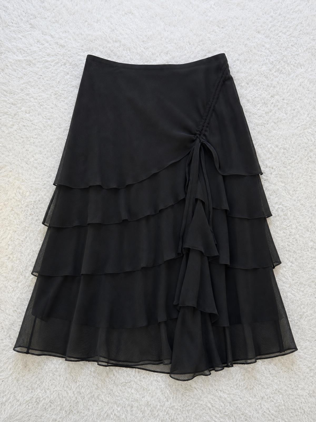 Black Tiered Ruffle Skirt with Side Tie – Very Good