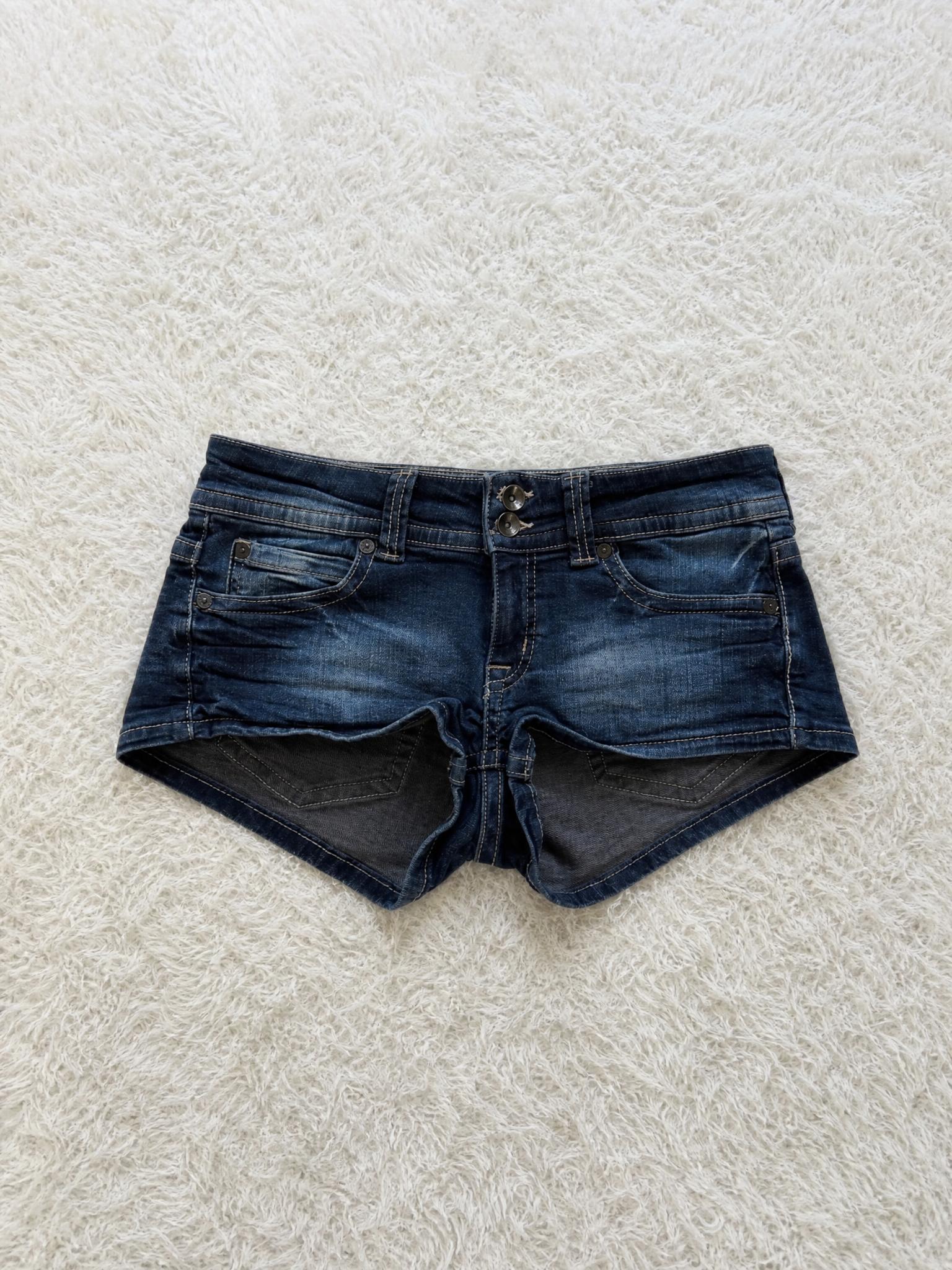Dark Blue Denim Shorts with Double Button Waist – Very Good