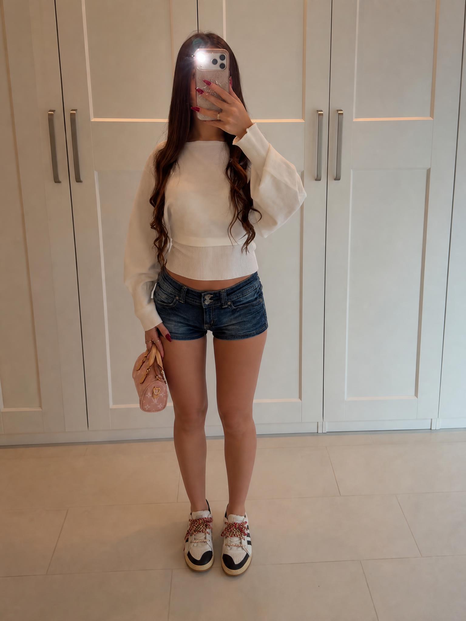 Dark Blue Denim Shorts with Faded Detail – Very Good