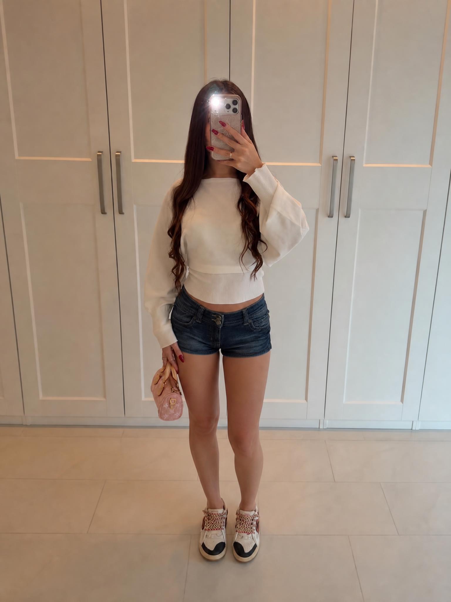 Dark Blue Denim Shorts Double Button Fitted High Waisted Style