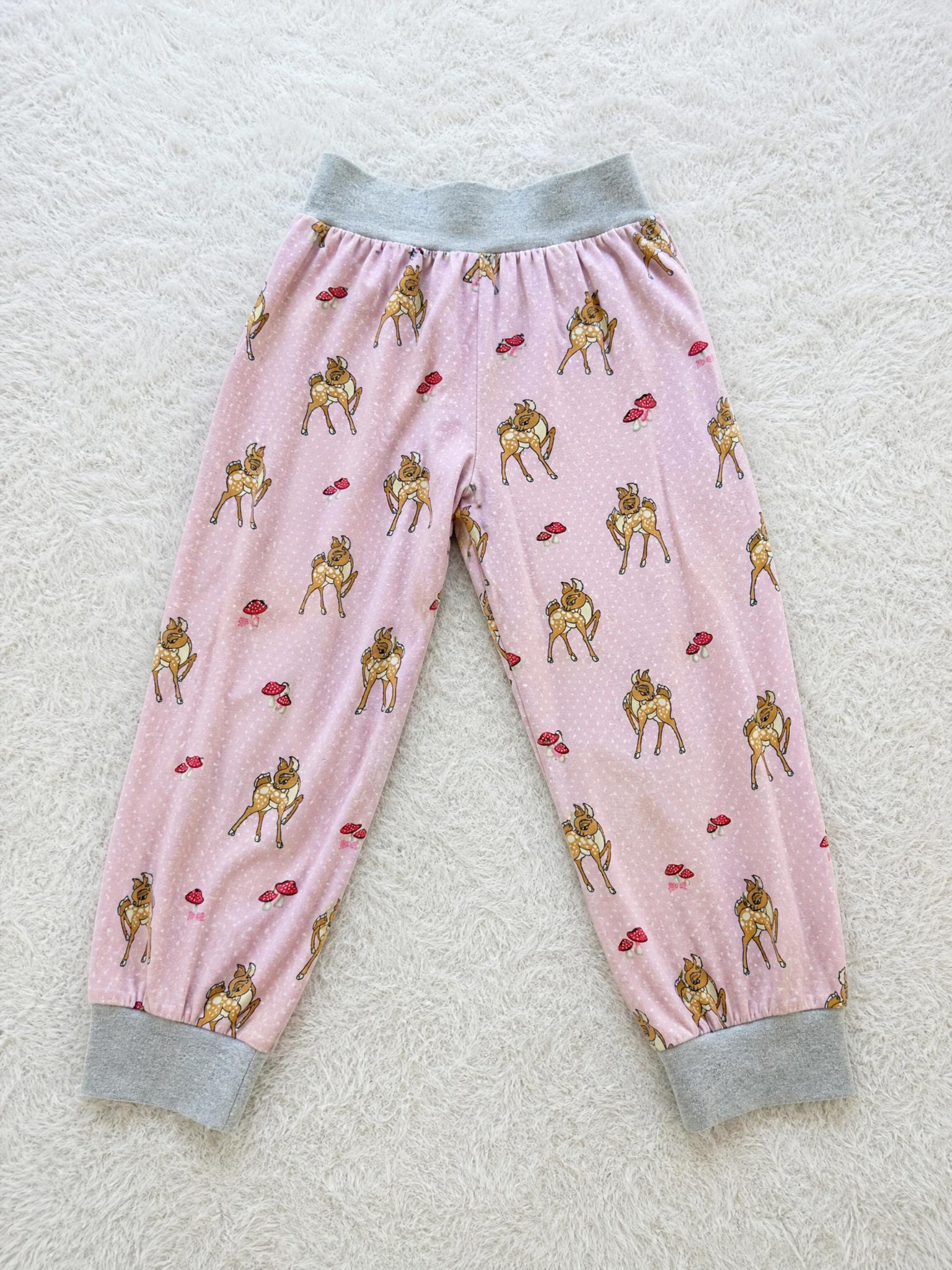 Pink Fawn Print Kids Leggings with Grey Cuffs
