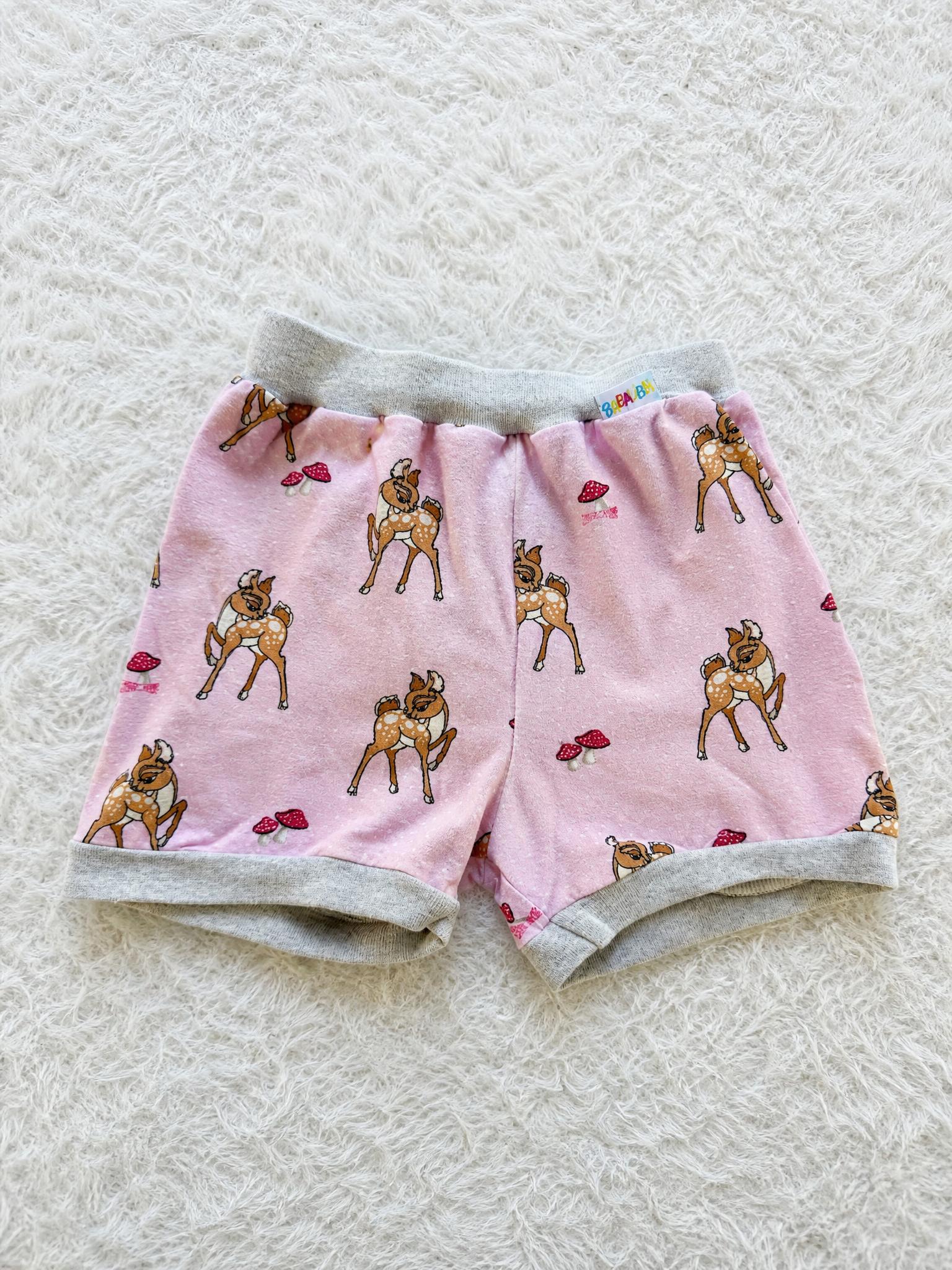 BabaBa Kids Pink Fawn Print Shorts with Grey Trim