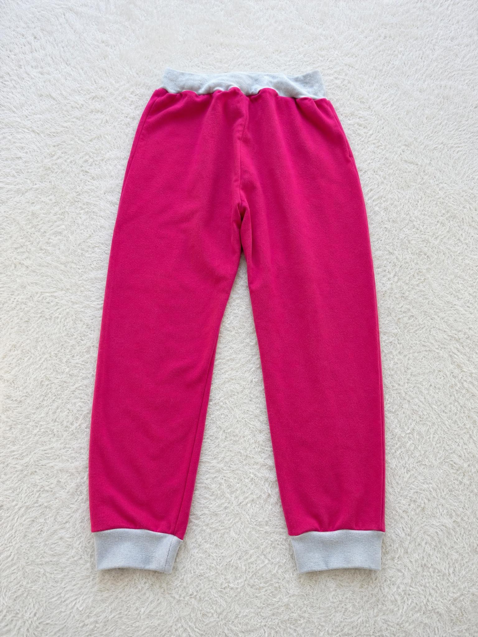Kids magenta pink joggers with grey cuffs