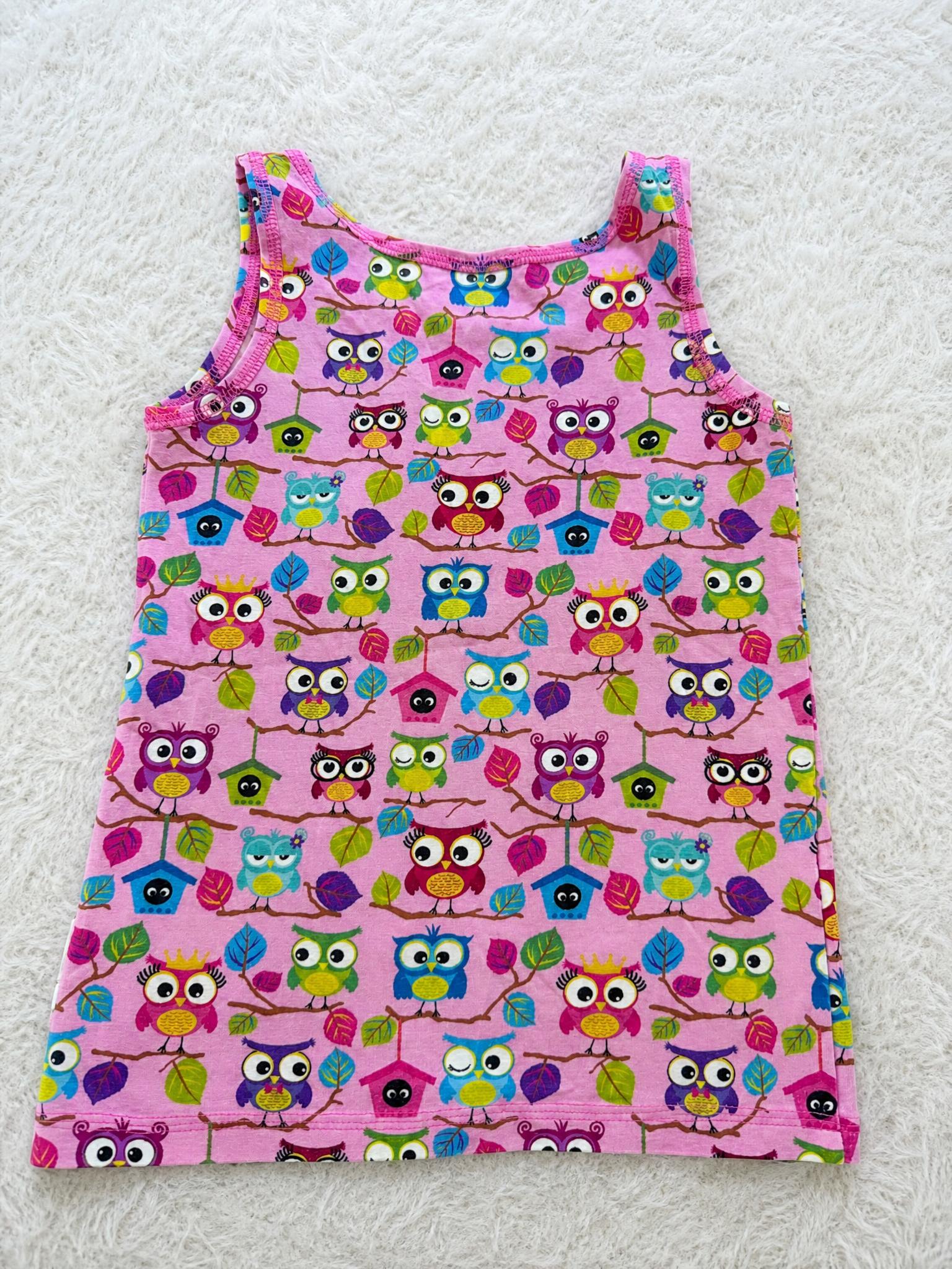 Girls’ Pink Owl Print Sleeveless Dress – Very Good Condition