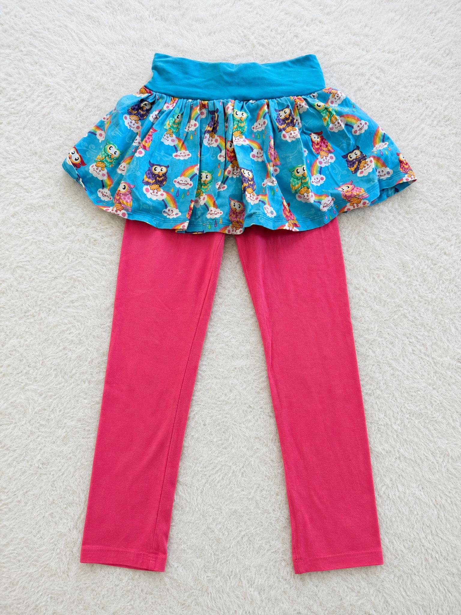 Kids turquoise owl print tunic outfit with pink leggings