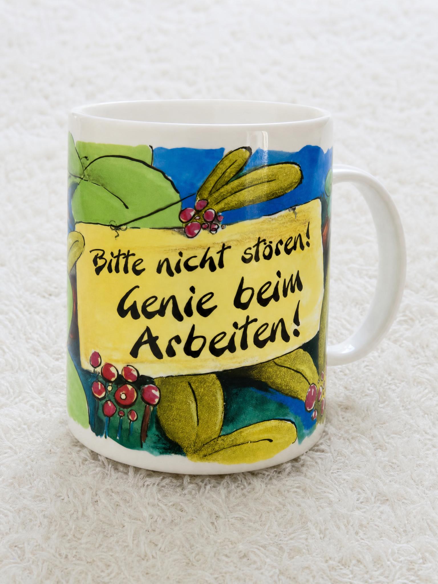 Colourful Frog Ceramic Mug with Funny German Slogan