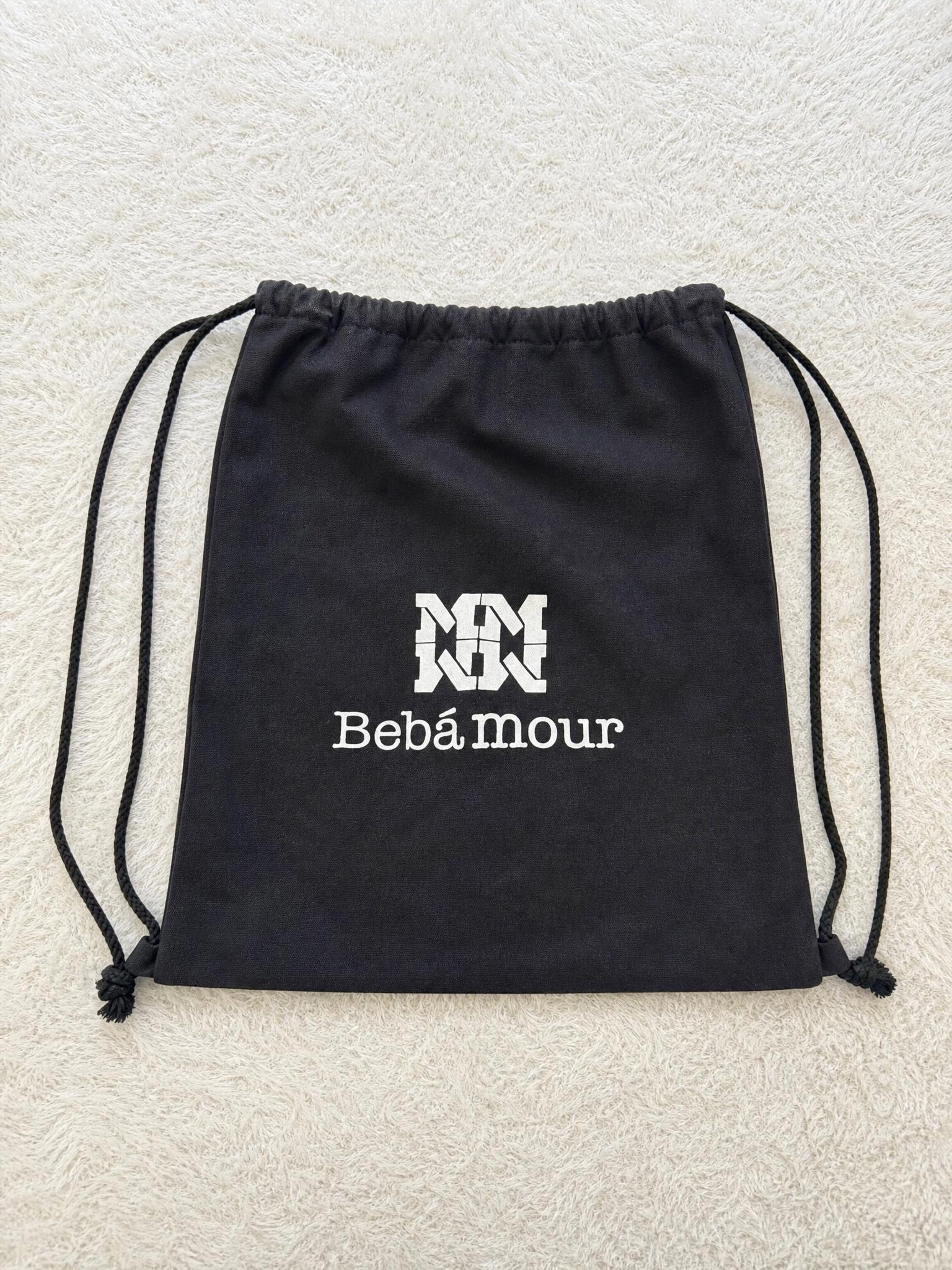 Bebamour black logo fabric tote bag with drawstring detail