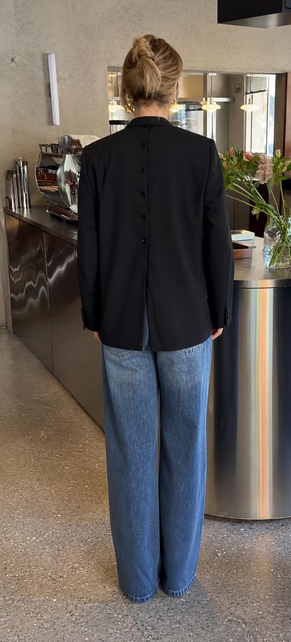 Black Tailored Blazer with Back Button Detail