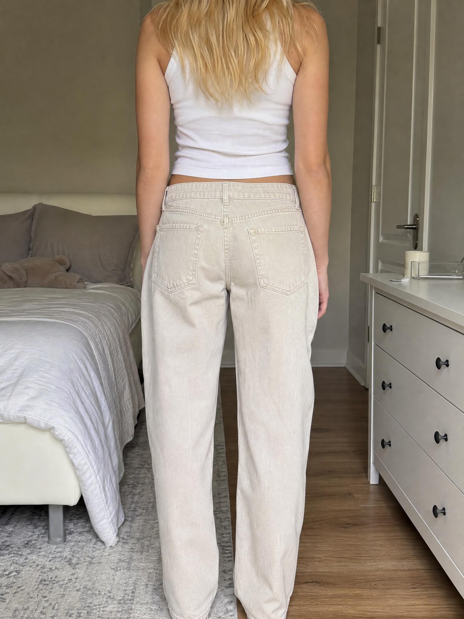 Kids cream beige straight-leg trousers with pockets – very good