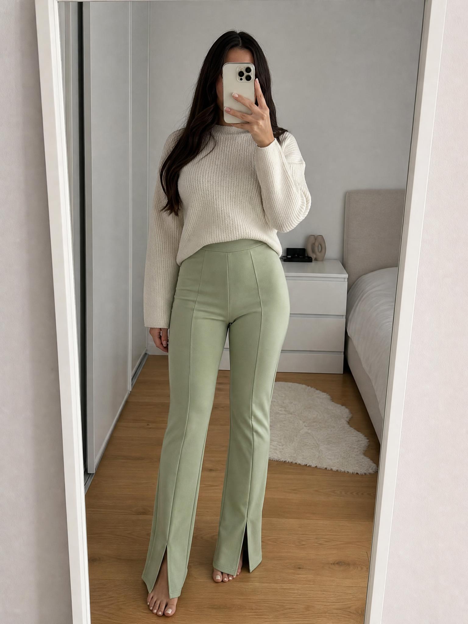 PLT Sage Green High-Waisted Flared Trousers New With Tags