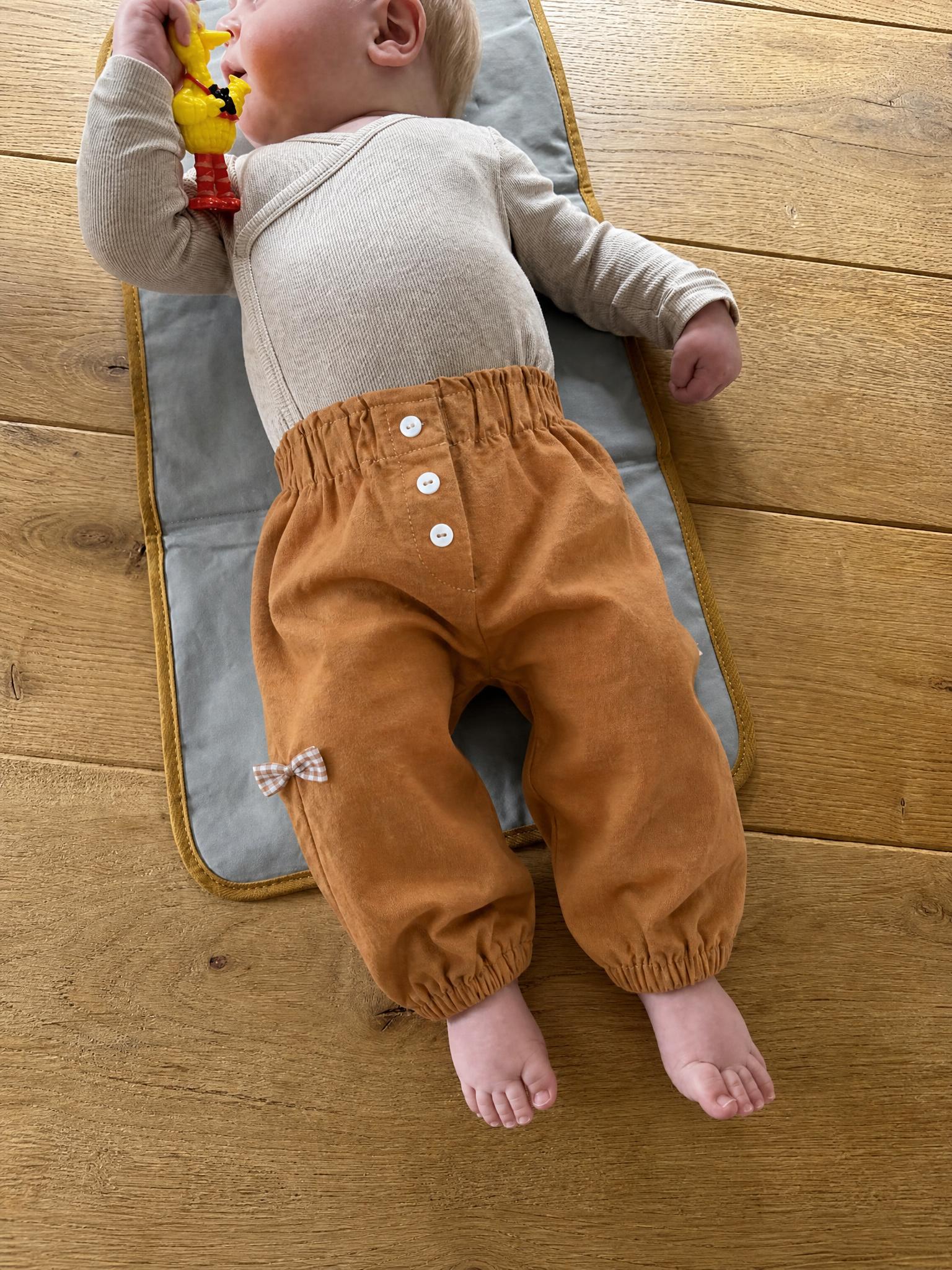 Camel Brown Kids Trousers with Buttons & Side Bows