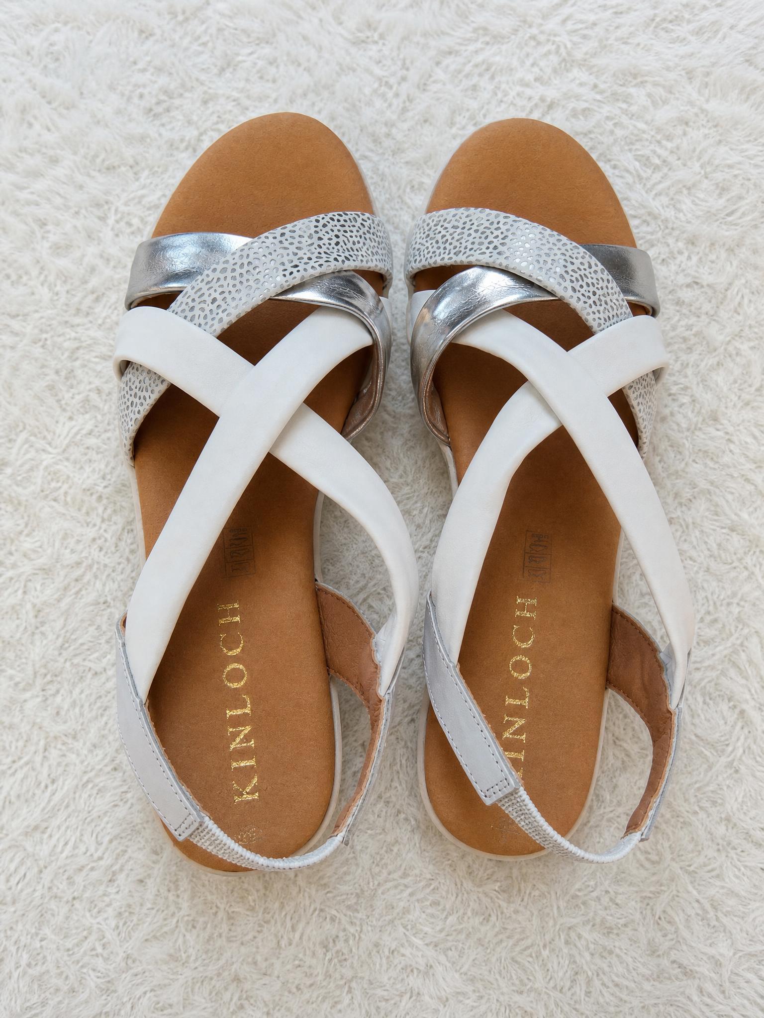 White & Silver Multi-Strap Sandals Size 39 Very Good