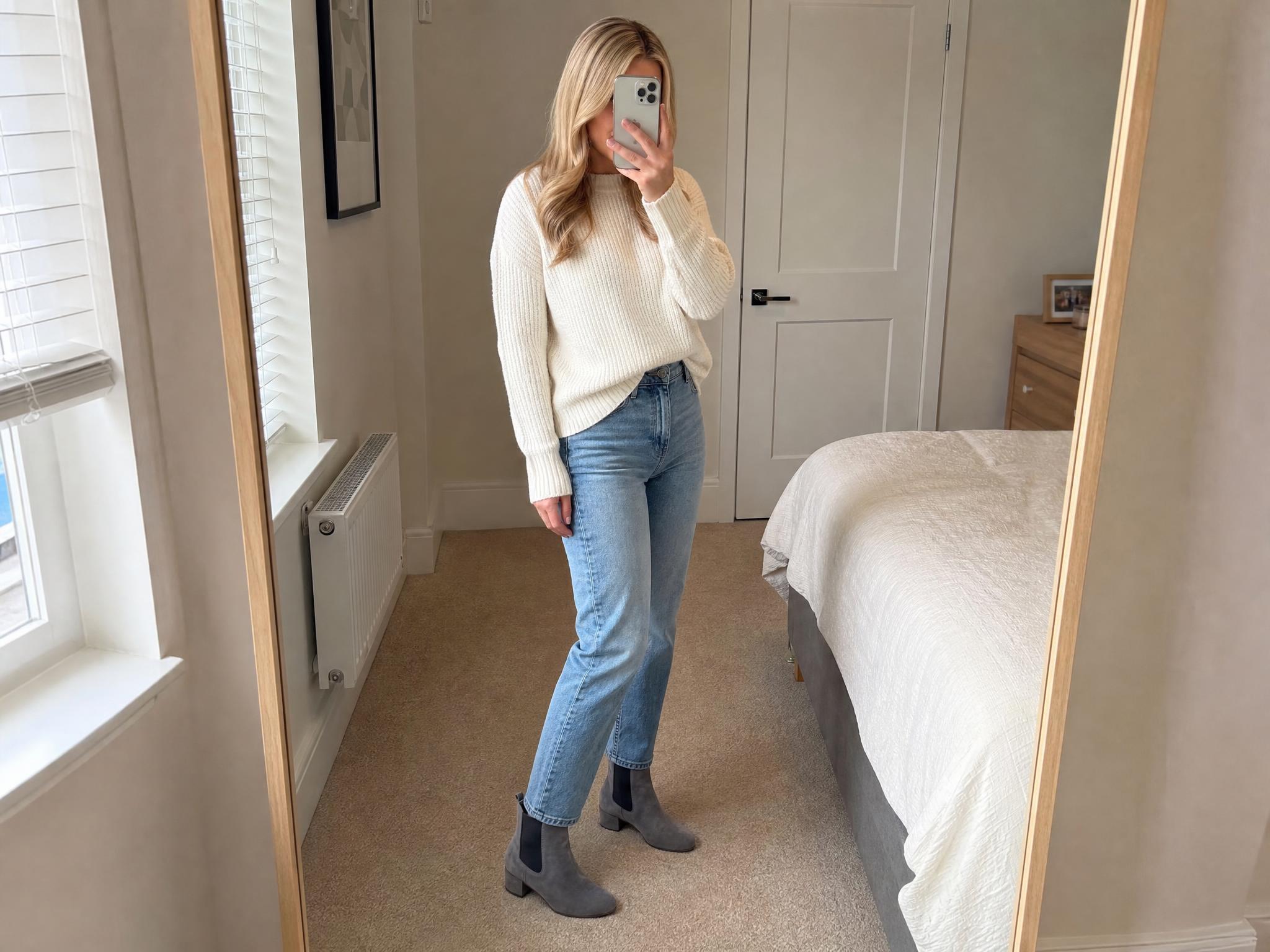 Grey suede-look ankle boots with chunky block heel
