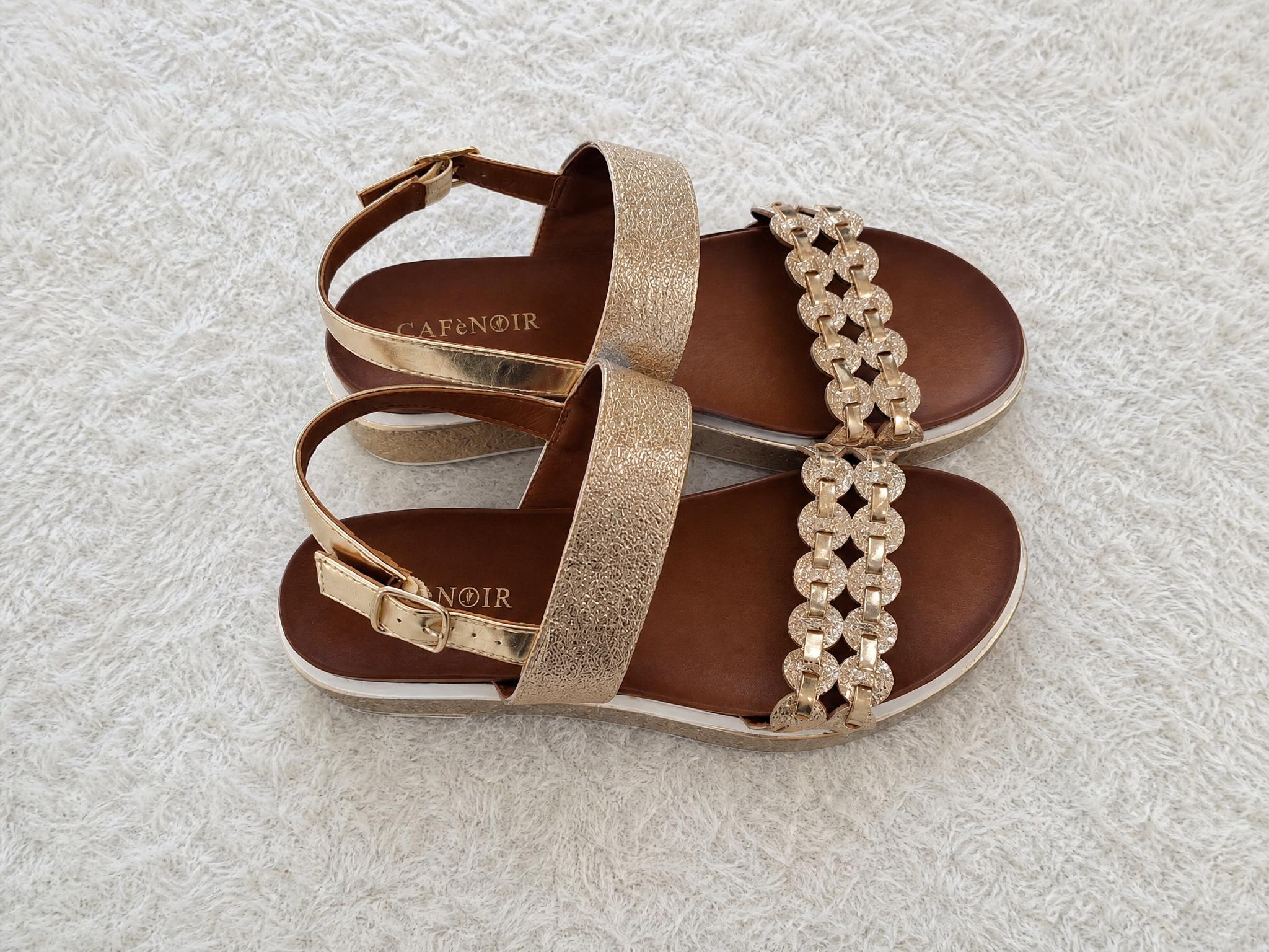CafeNoir metallic chain-detail flat sandals – very good