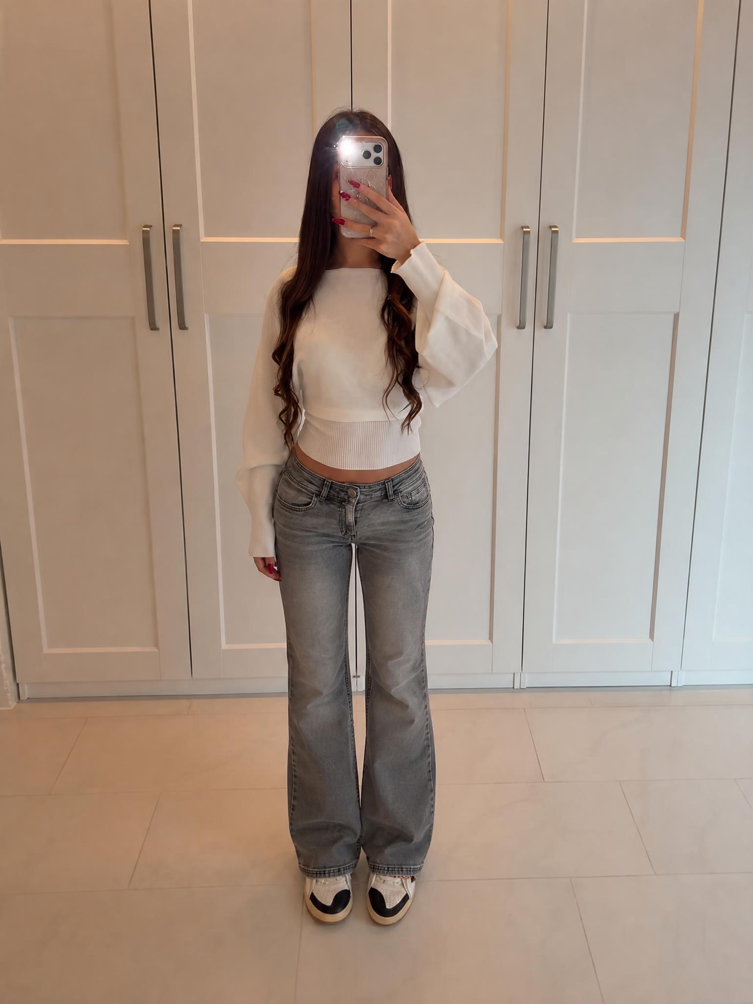 Grey high-waisted wide-leg jeans – very good condition