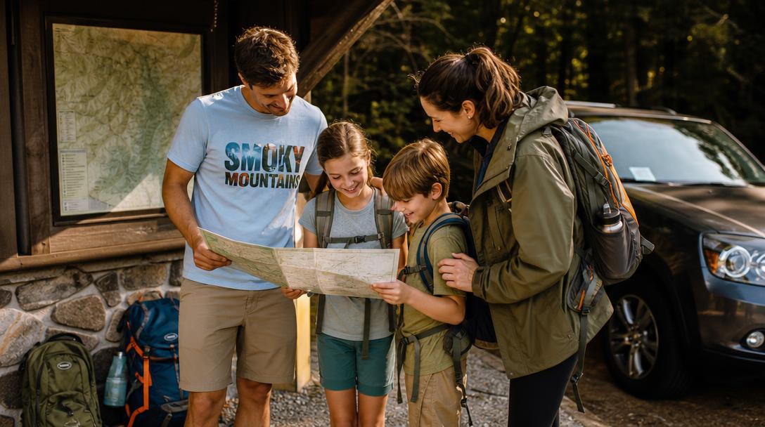 Great Smoky Mountains National Park hiking with kids, forest trail with family