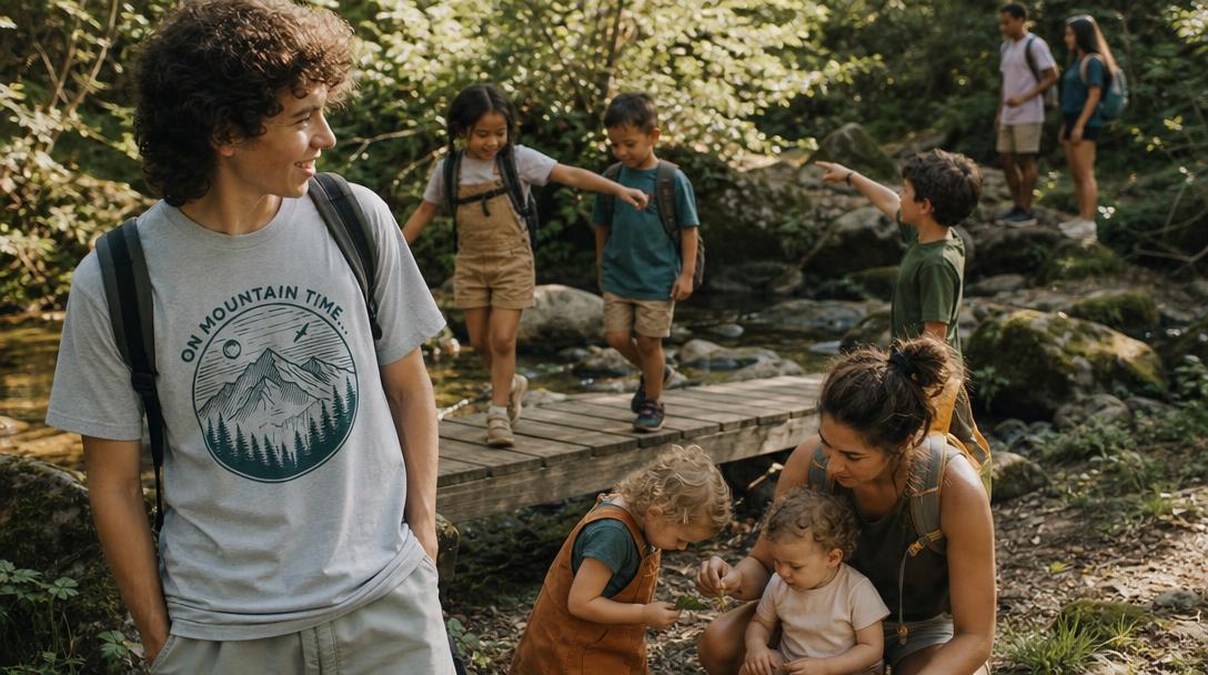Family hiking with children on a trail in Great Smoky Mountains National Park