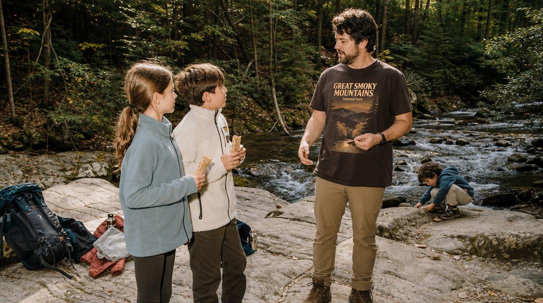 Little River Trail in Great Smoky Mountains with creek and forest