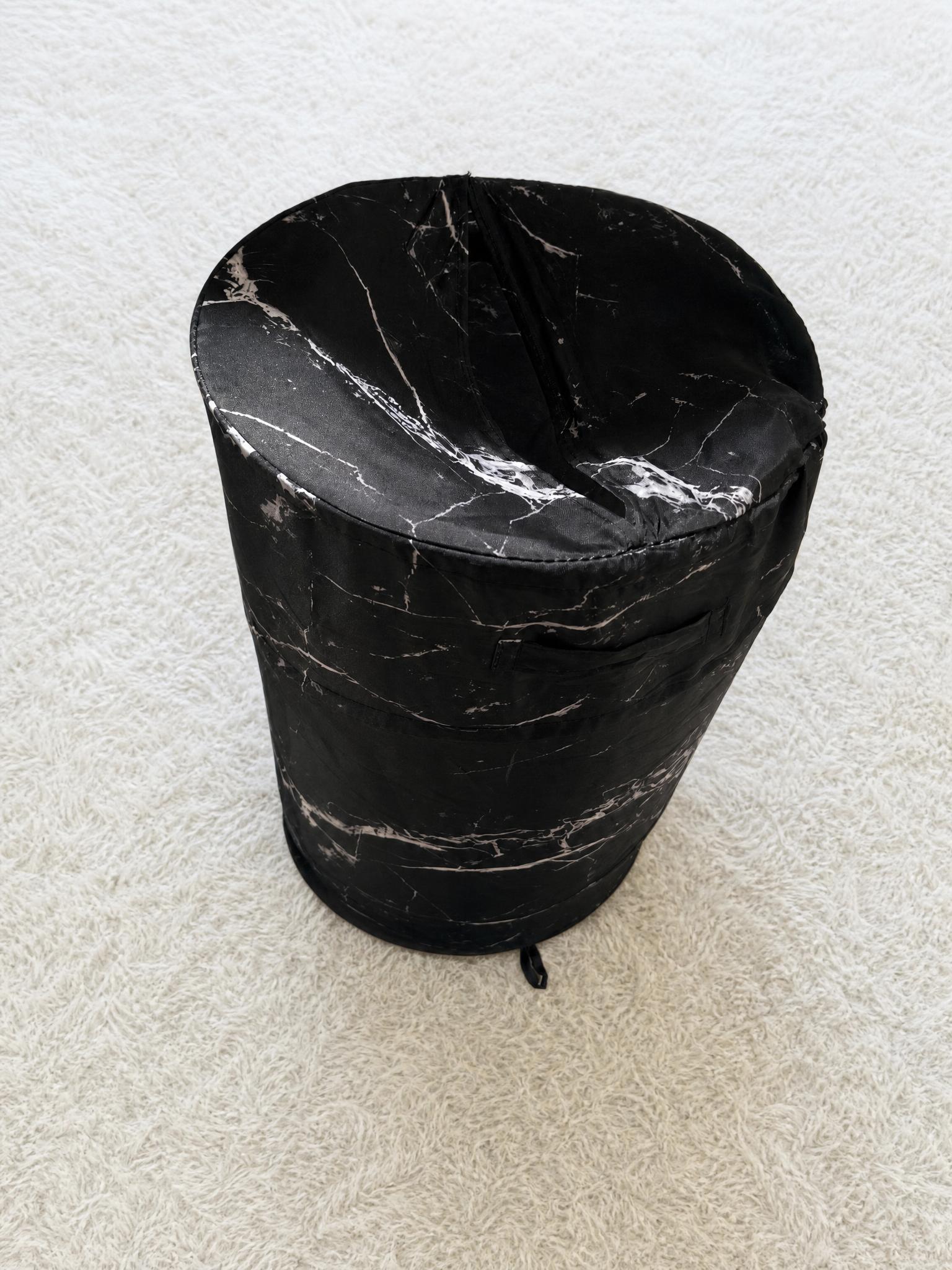 Black Marble-Effect Round Ottoman Stool