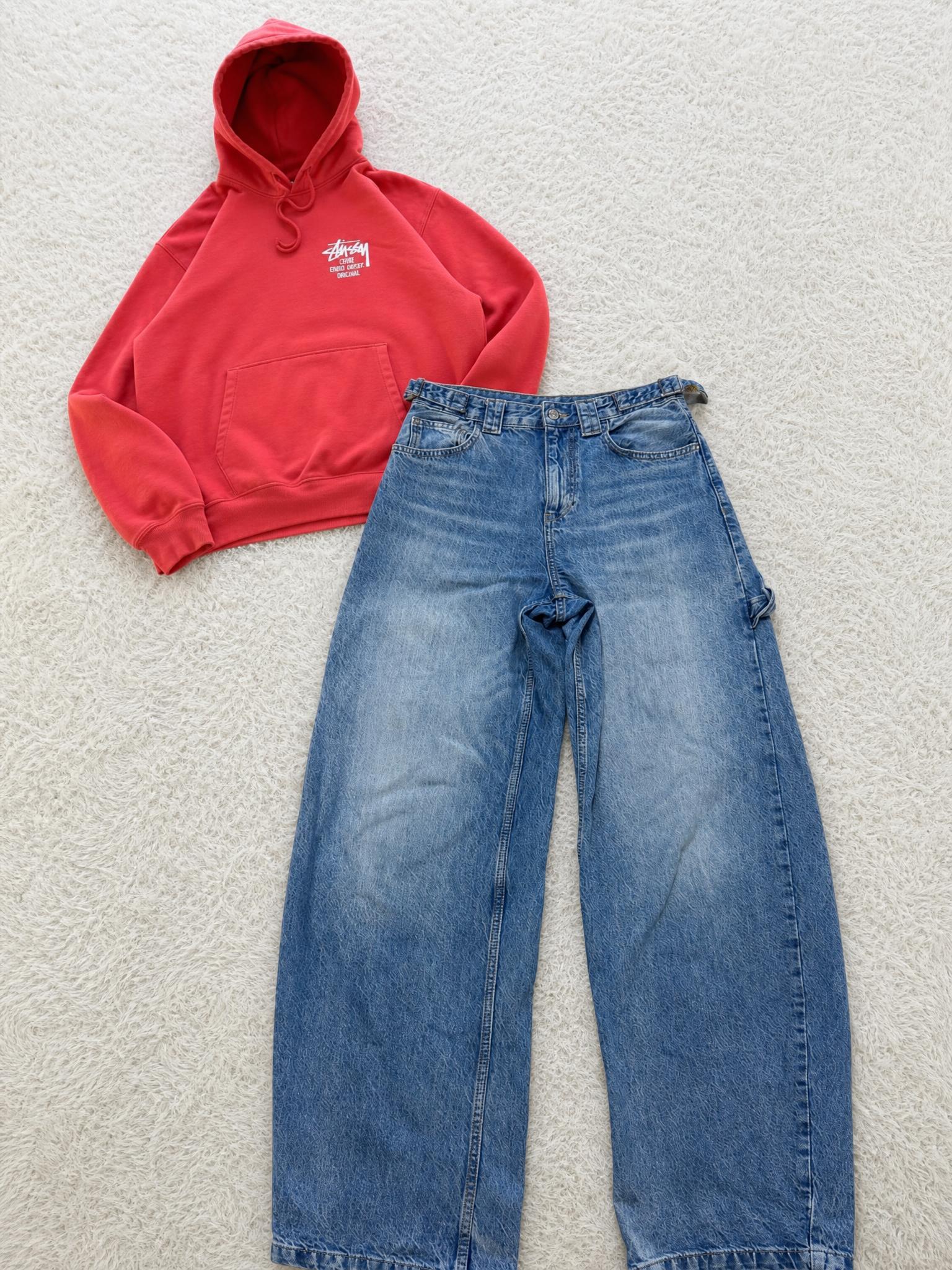 Blue Relaxed Fit Utility Jeans – Faded Denim