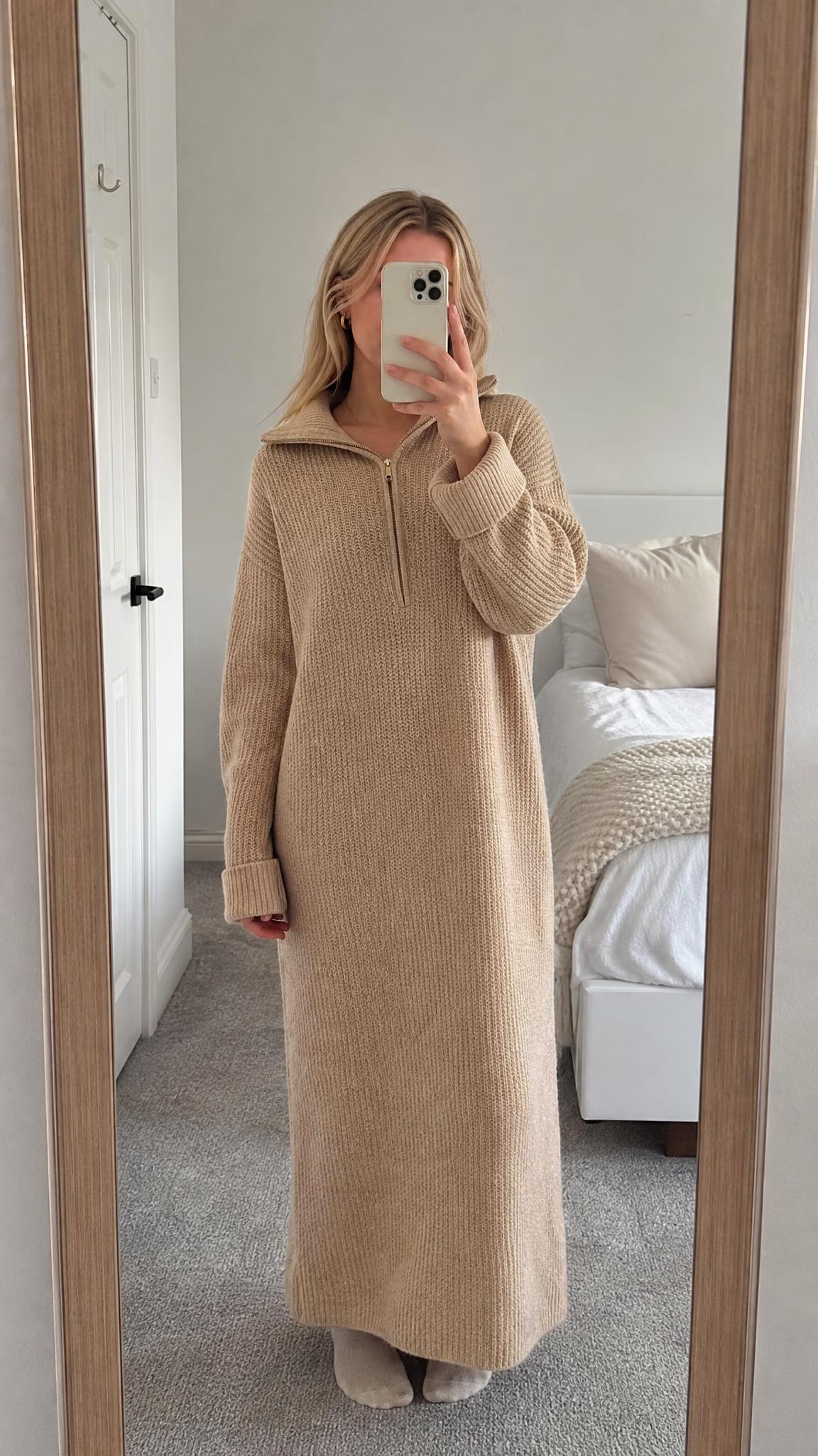 Holland Cooper Beige Chunky Knit Half-Zip Jumper