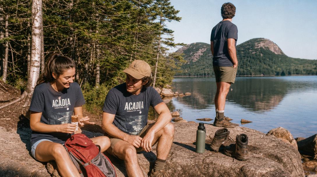 Scenic coastal trail with trees and ocean views in Acadia