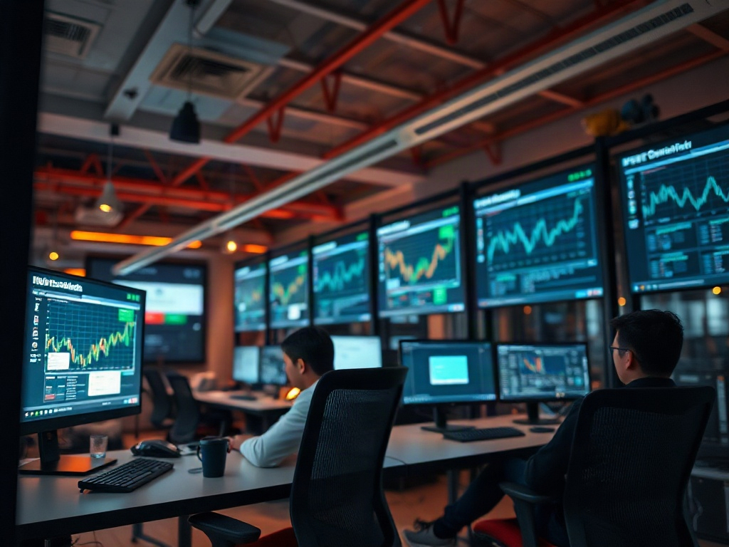 Illustration of AI algorithms analyzing financial risk models for AI financial modeling.