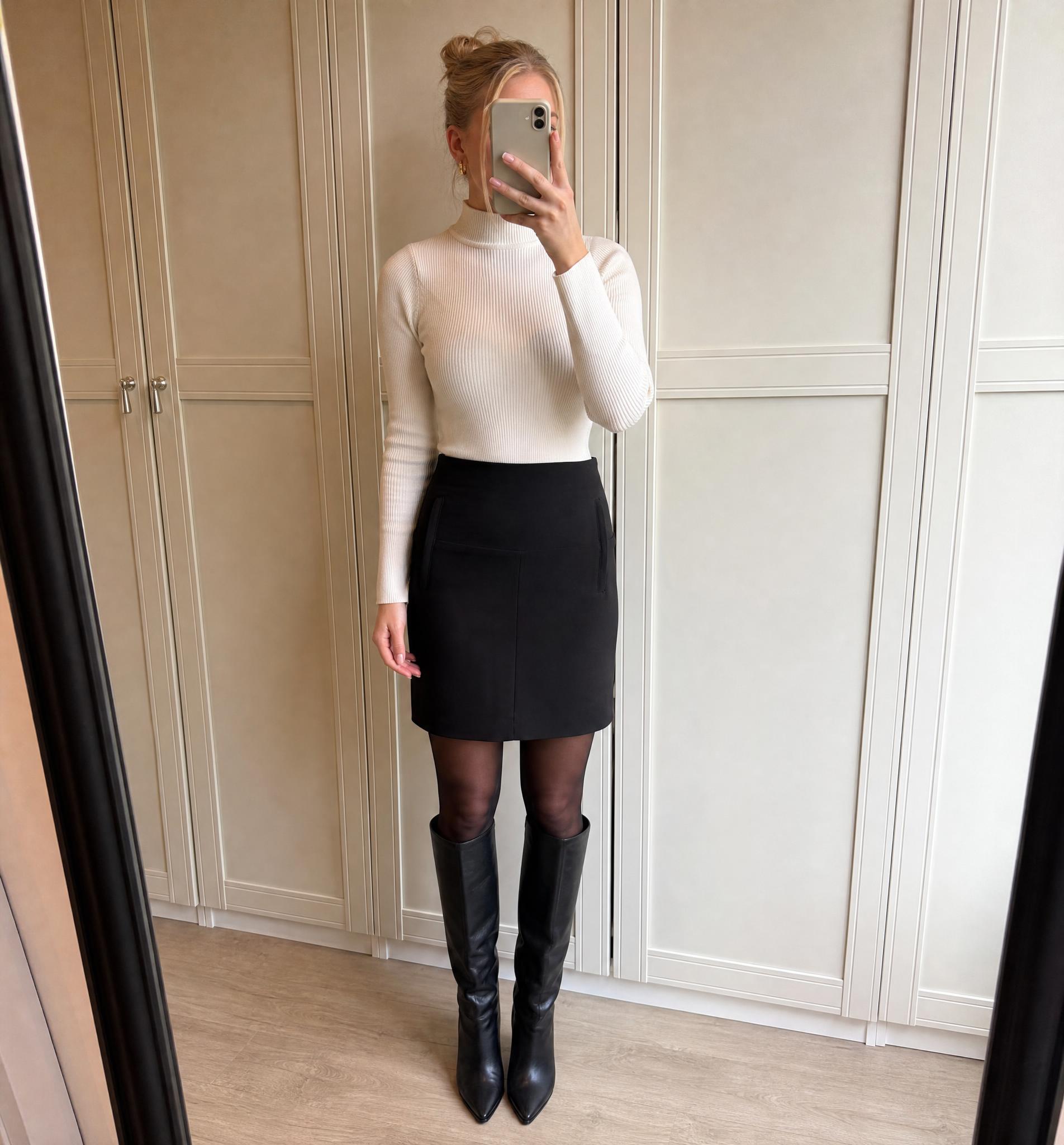 Black high-waisted pencil skirt with front pockets
