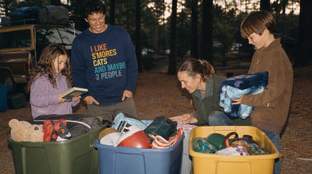 Kid friendly campground with picnic tables and playground
