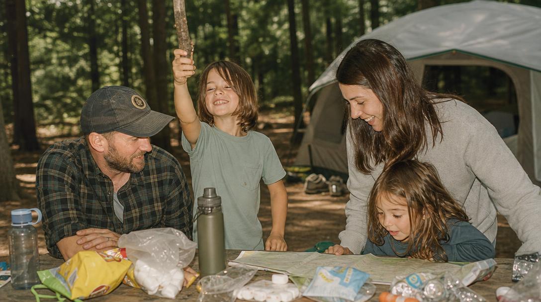 Family camping setup with roomy tent and canopy