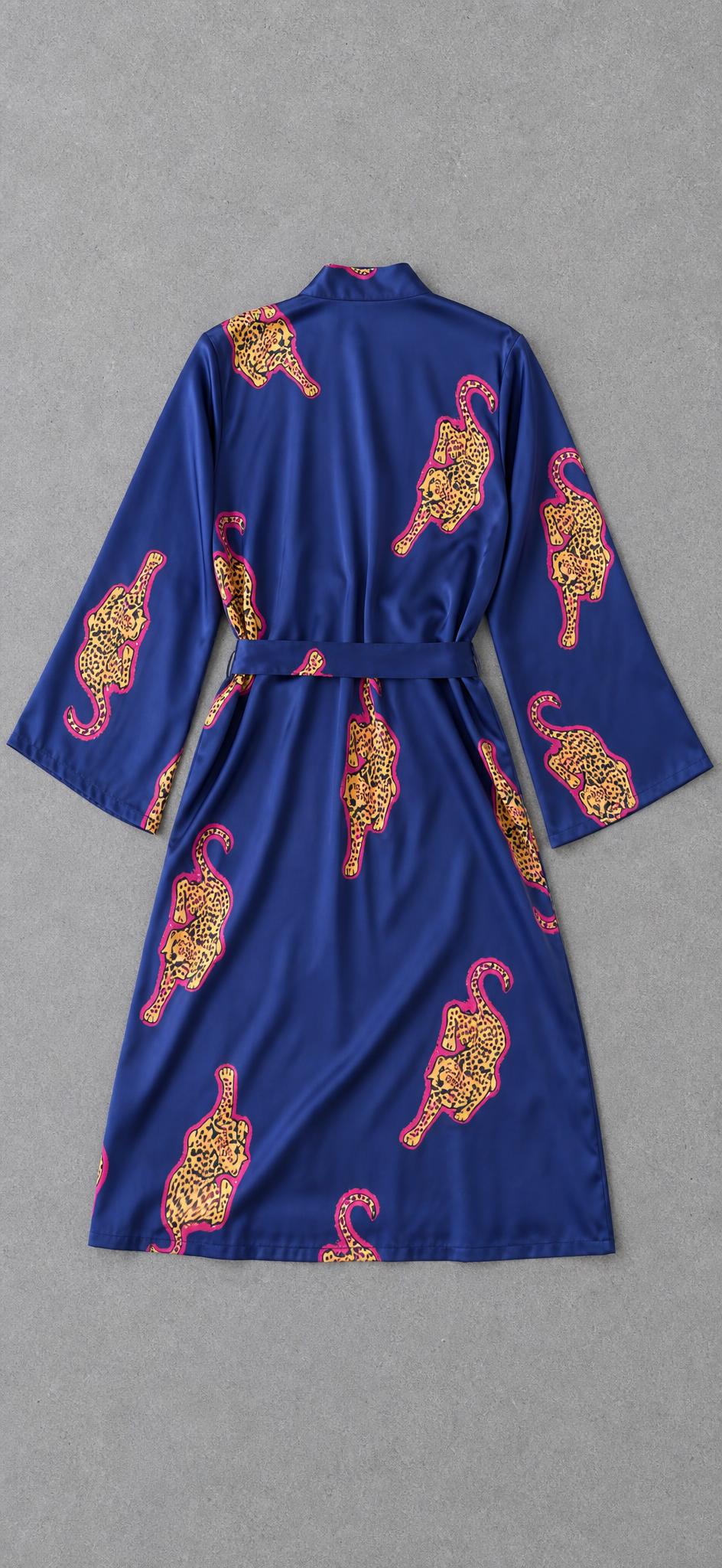 Chillinights Satin Leopard Print Wrap Robe