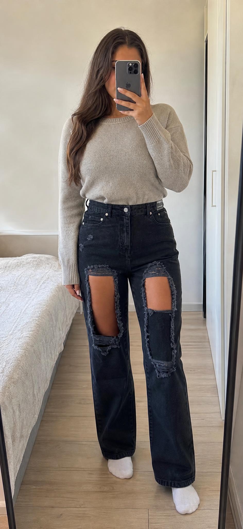 Parisian Dark Indigo Distressed Wide Leg Jeans New With Tags