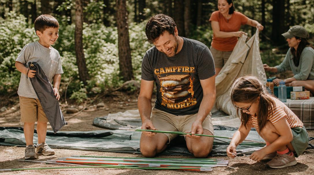 Rain protecting camping tent with rainfly