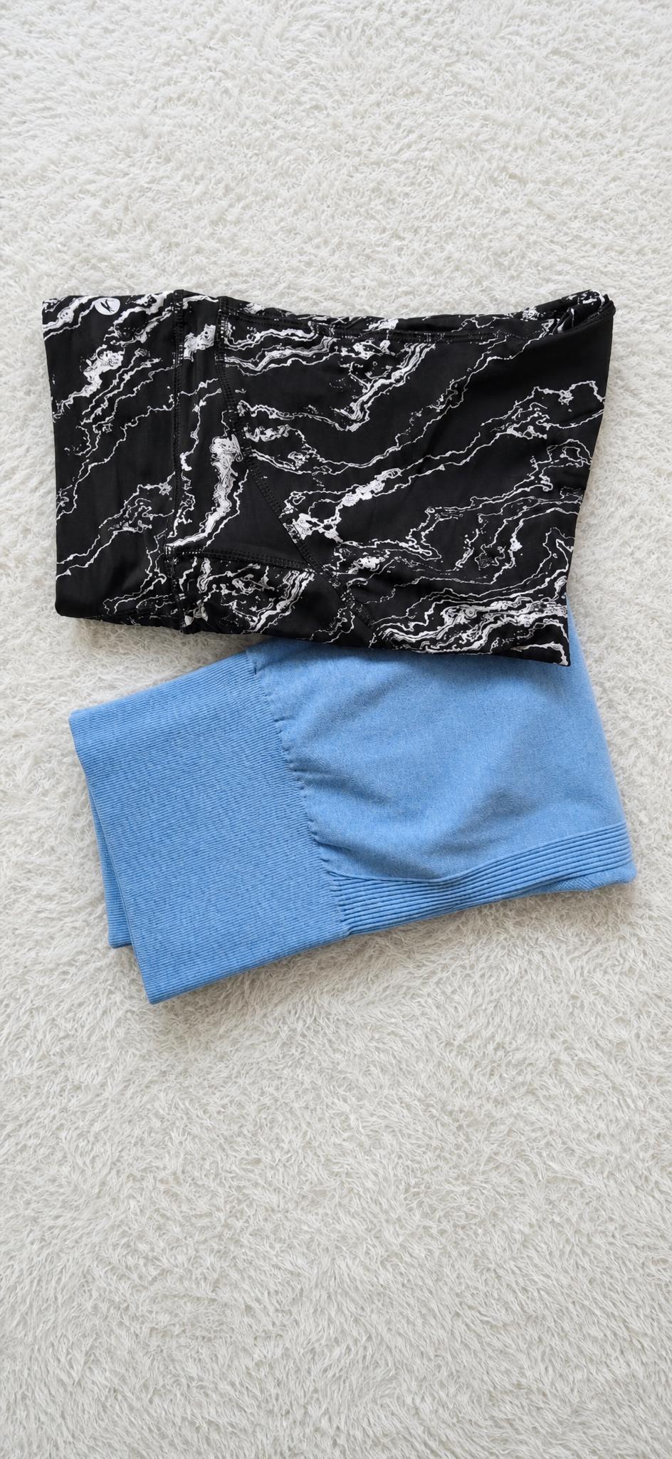 F&F & SHEIN Activewear Leggings Set, Marble Print + Blue