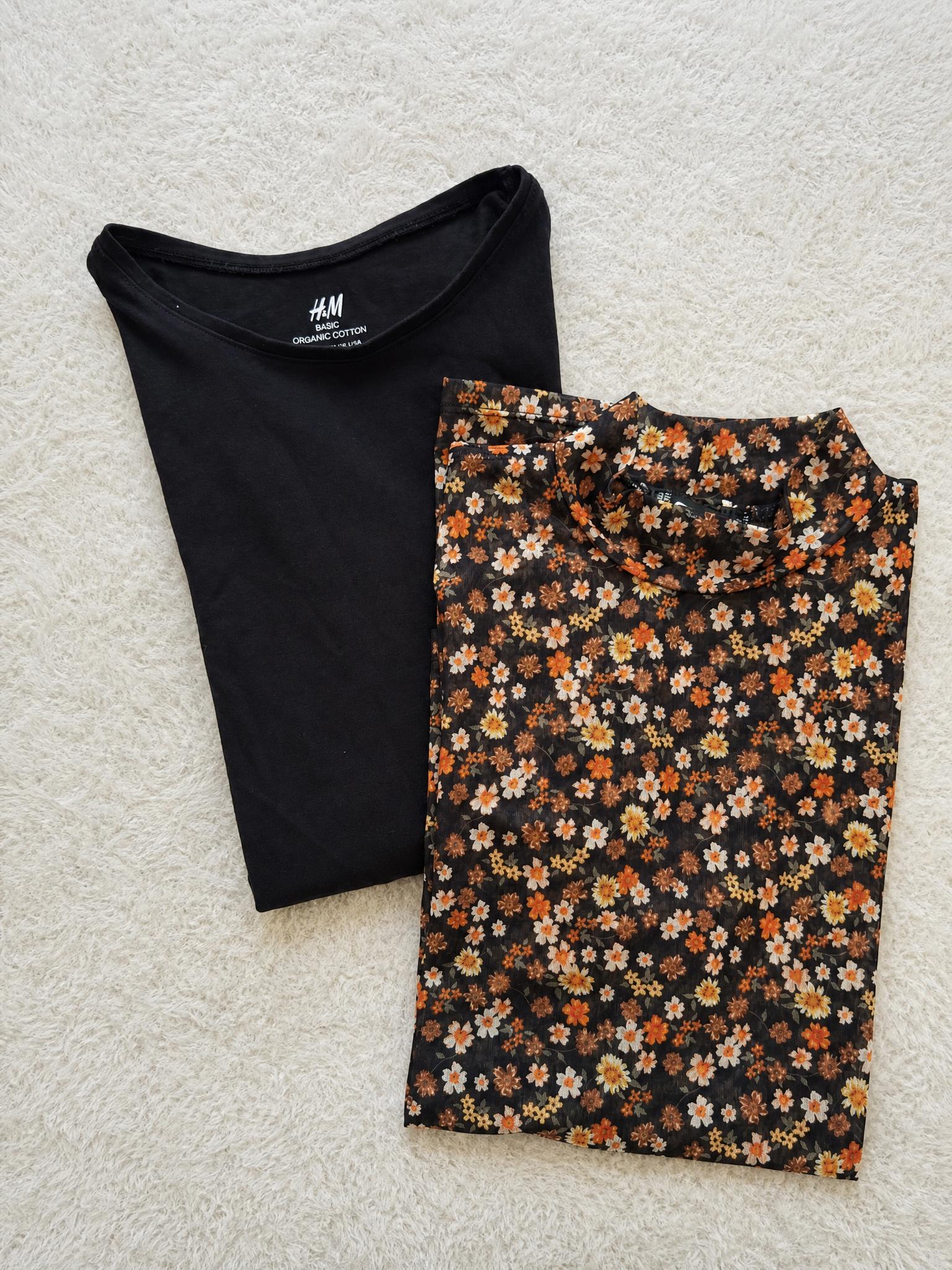H&M black vest top with floral mini skirt 2-piece outfit